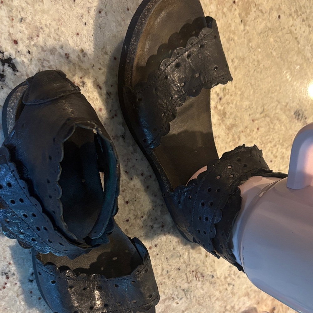 Think! Black Leather Sandals
